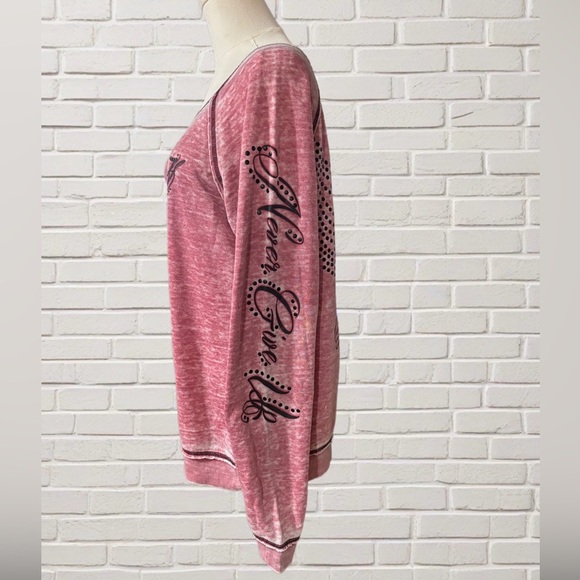 Cowgirl Tuff Co Y2K Pink Burnout Studded Angel Wings Western Sweatshirt - Picture 2 of 4